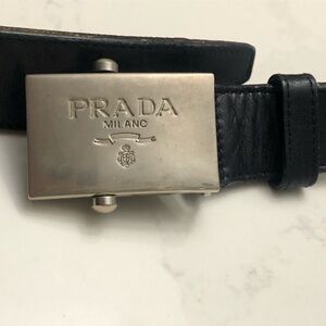 Prada Black Belt with Silver Clasp